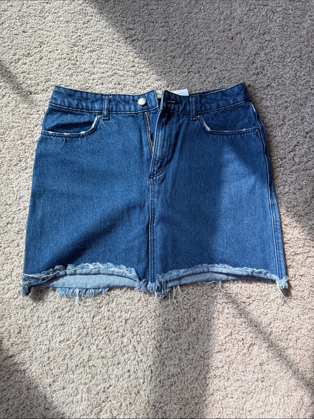 H&M Dark Blue Denim Mini Skirt with Frayed Hem